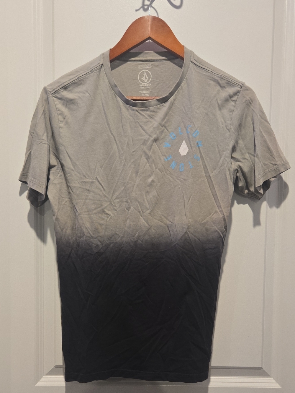 Volcom Gray to Black Dip-Dye Short Sleeve Tee with Blue Logo